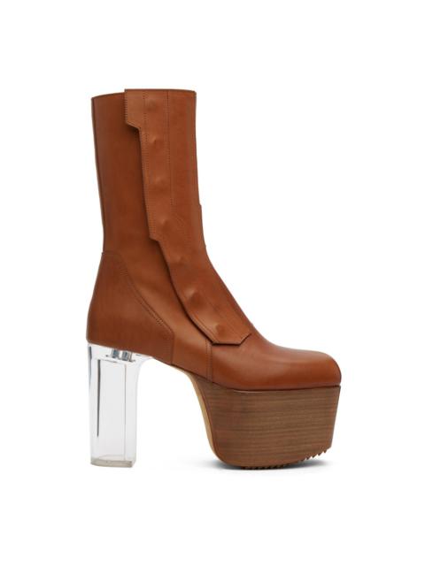 Rick Owens Tan Biker Platform Boots