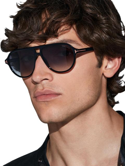 TOM FORD Men's Jeffrey 60MM Aviator Sunglasses - Shiny Black