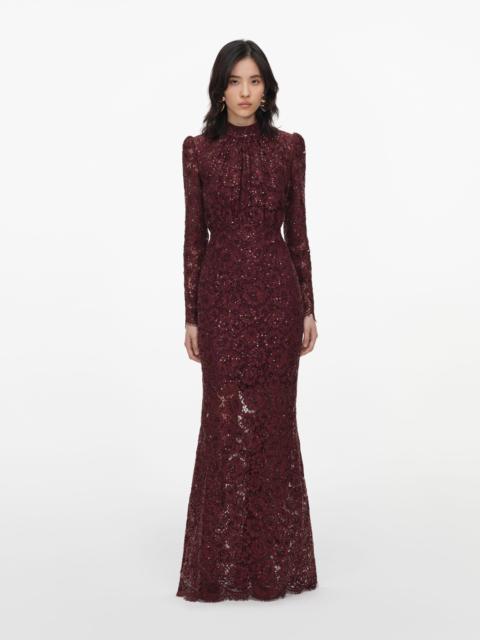 self-portrait Burgundy Sequin Lace Maxi Dress