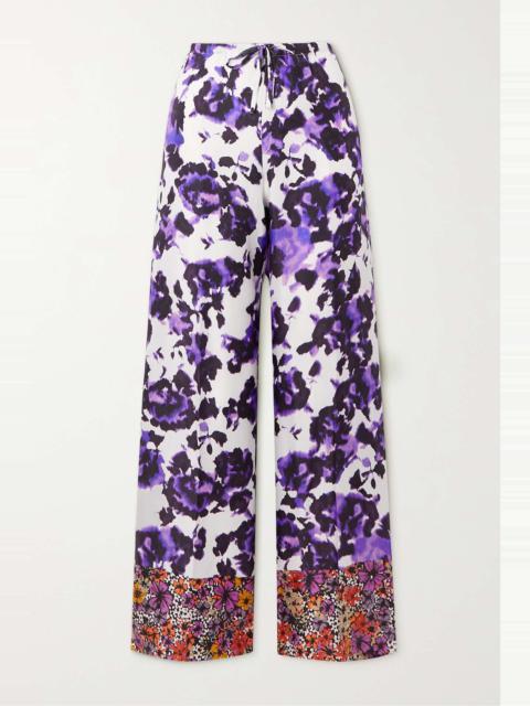 Floral-print silk-twill straight-leg pants