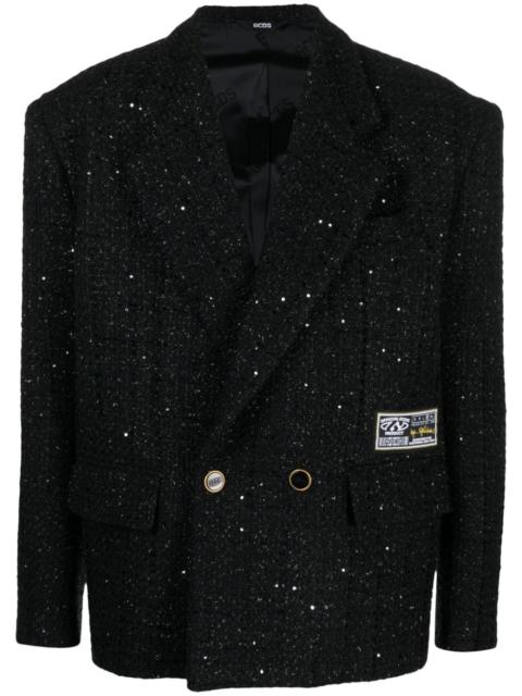 double-breasted tweed blazer