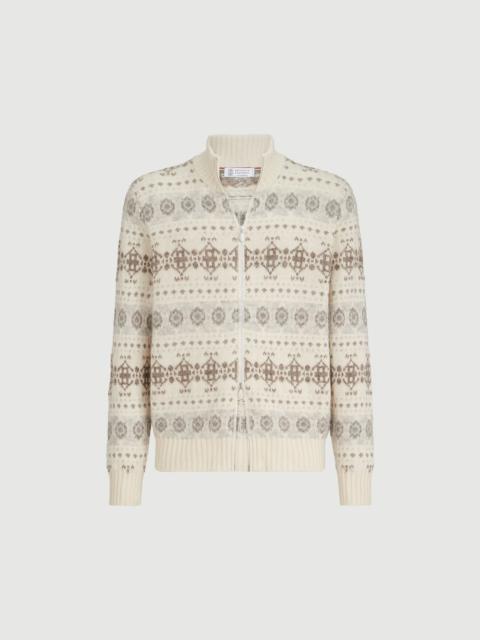 Brunello Cucinelli Cashmere jacquard high-neck cardigan with zipper