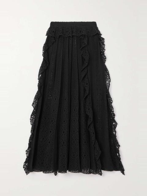 Chloé Ruffled broderie anglaise linen, cashmere and silk-blend maxi skirt