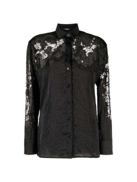 sheer-lace crinkled satin shirt