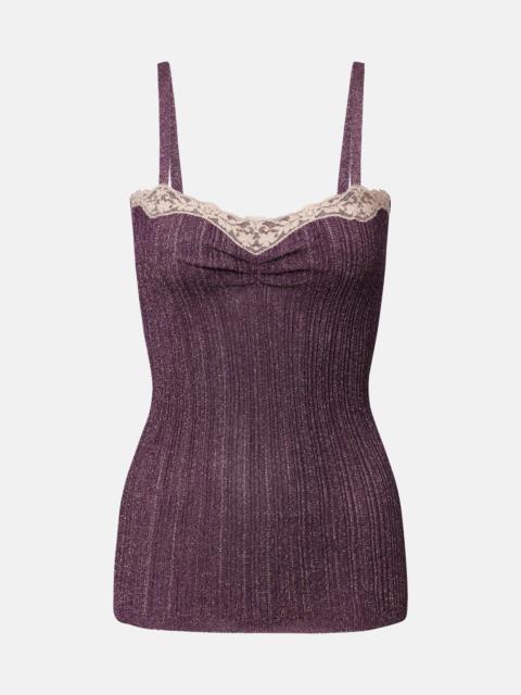Valentino Lace-trimmed lamé top