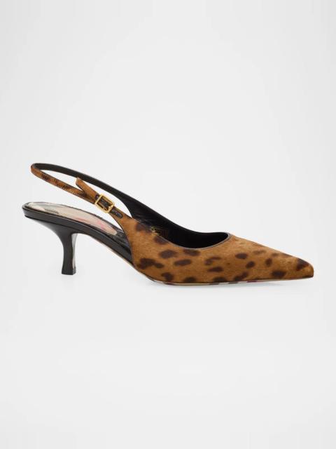 Burberry 55mm Leopard Calf Hair Slingback Pumps