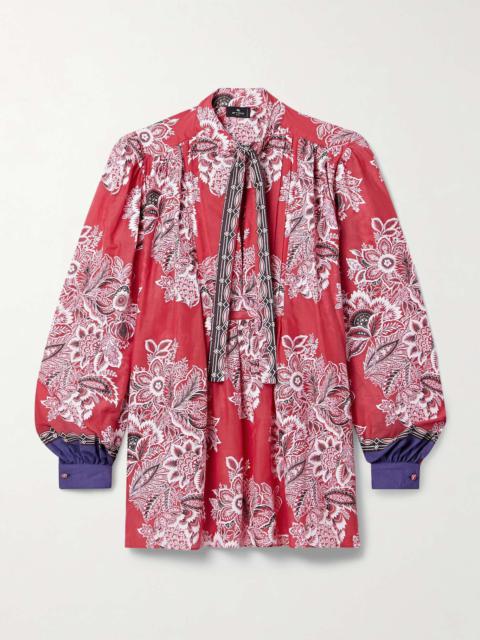 Etro Pintucked floral-print cotton and silk-blend voile blouse