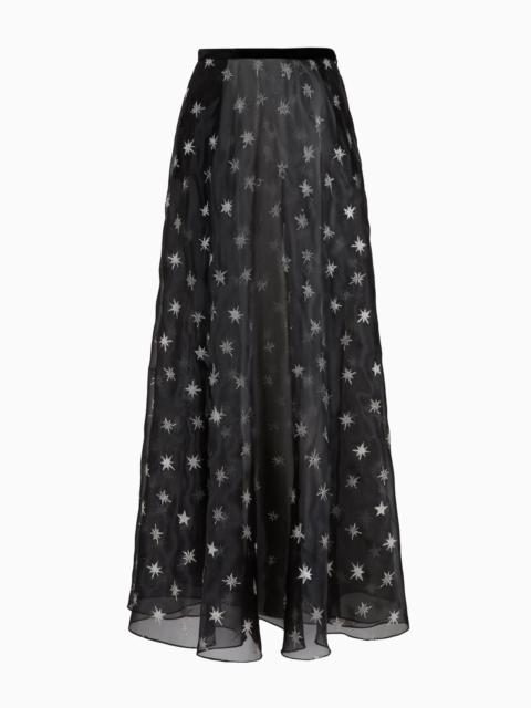 EMPORIO ARMANI ORGANZA LONG SKIRT WITH ALL-OVER STAR EMBROIDERY AND VELVET WAISTBAND