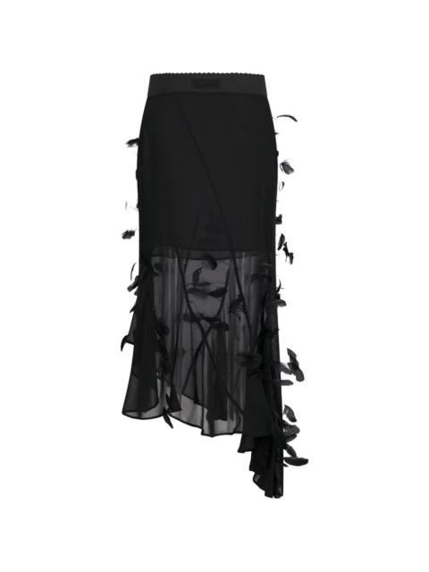 THE ATTICO feather-embellished asymmetric midi skirt
