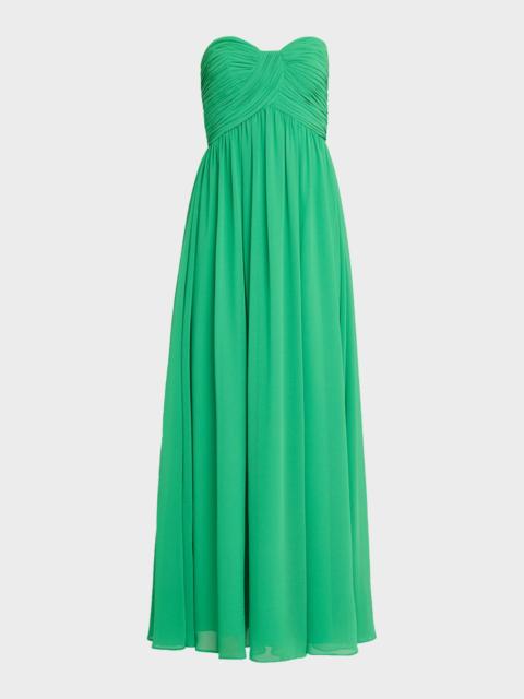 BADGLEY MISCHKA Strapless Draped Georgette Gown
