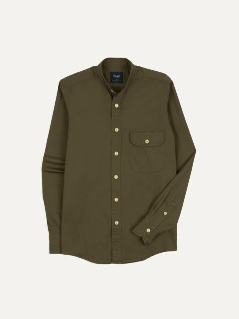Drake's Olive Cotton Mandarin Collar Shirt