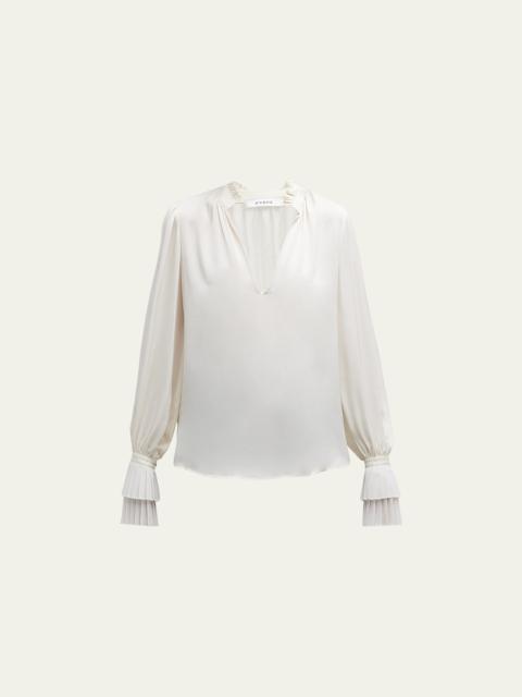 V-Neck Pleated Cuff Top