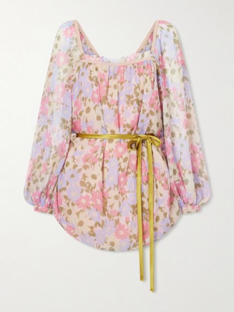 Valentino Belted Floral-print Silk-georgette Blouse