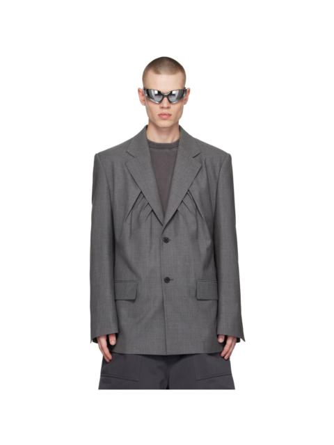 Gray Shirring Single-Breasted Blazer