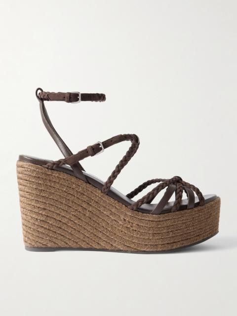 JIMMY CHOO Nyra 110 Braided Suede And Leather Espadrille Wedge Sandals