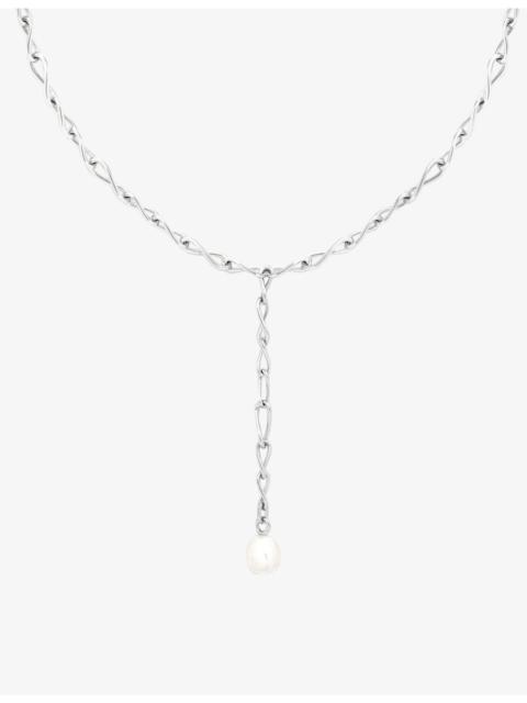 ASTRID & MIYU Infinite rhodium-plated sterling-silver and freshwater-pearl lariat necklace