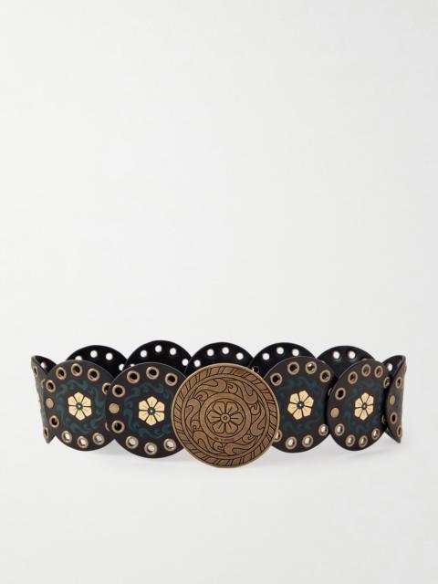 Etro Studded Eyelet-embellished Debossed Leather Belt