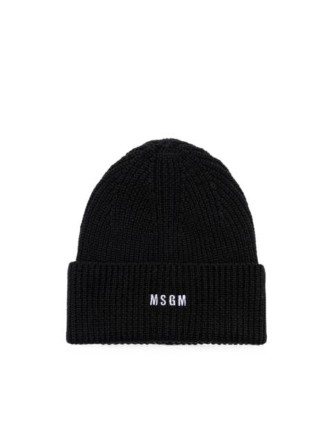 MSGM logo-embroidered ribbed-knit beanie hat