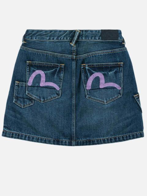 EVISU Seagull Print Multi-Pocket Denim Skirt