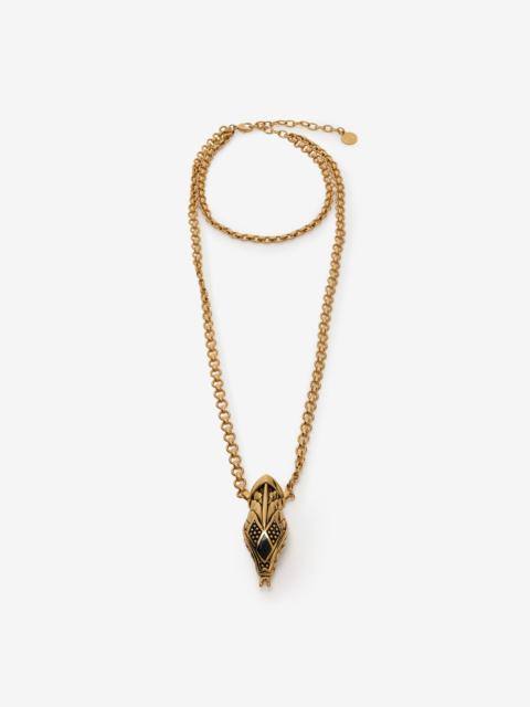 Roberto Cavalli Antiqued Gold and Black Necklace with Snake Head