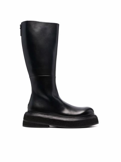 mid-calf length leather boots