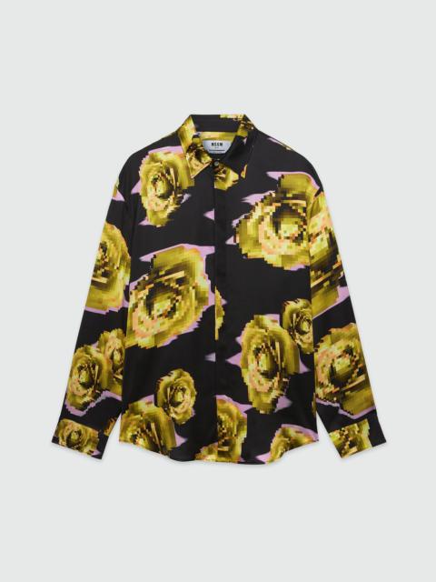 MSGM Satin shirt with "Underground pixelled roses" pattern