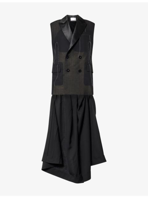 sacai Sleeveless Peak-Lapel Wool and Organza Jacket