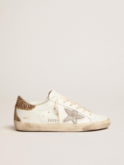 Golden Goose Super-Star sneakers with snake-print silver leather star and gold glitter heel tab
