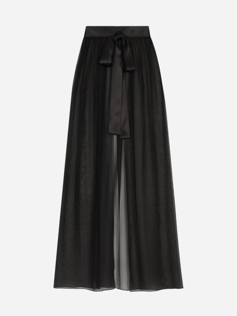 Long silk chiffon skirt with belt