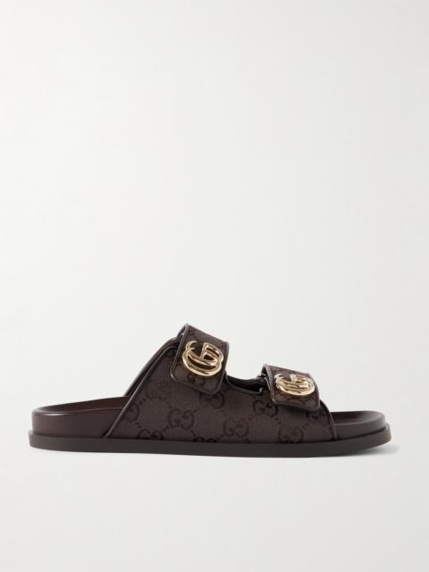 GUCCI Embellished Printed Canvas-jacquard Sandals