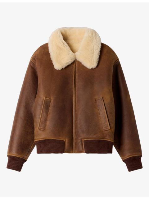 Sandro Zipped Contrast-Collar Shearling Jacket