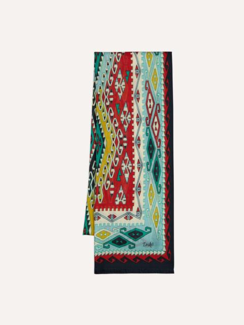 Drake's Navy Kilim Print Tubular Wool Silk Scarf
