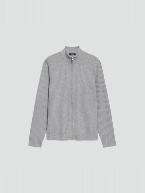 Theory Ribbed Full-Zip Cardigan in Light Bilen