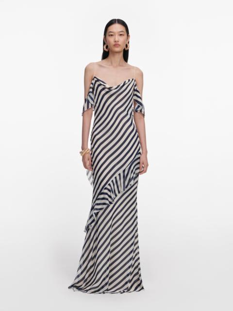 self-portrait Navy Stripe Georgette Maxi Dress