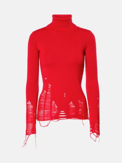 MM6 Maison Margiela Distressed wool-blend turtleneck sweater