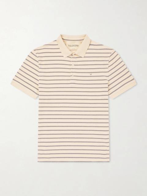 Valentino VLogo Striped Cotton-Piqué Polo Shirt