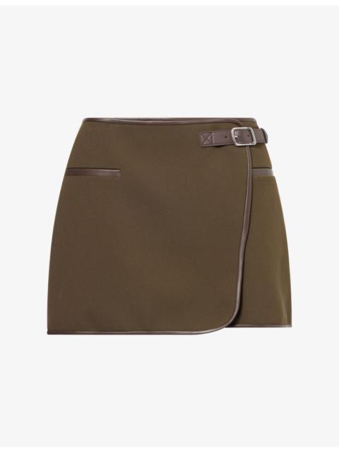 SIMKHAI Sheridan Buckle-Embellished Crepe Mini Skirt