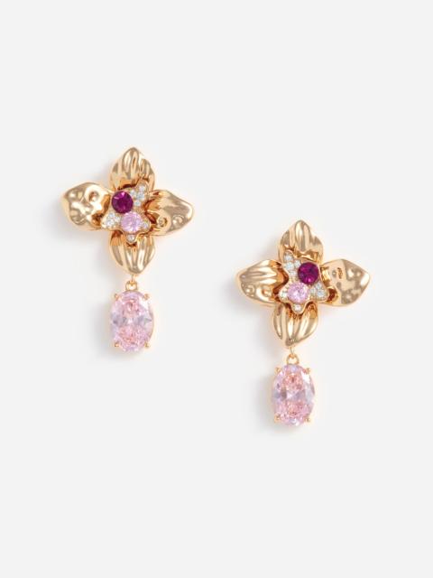 self-portrait Gold Crystal Embellished Flower Earrings