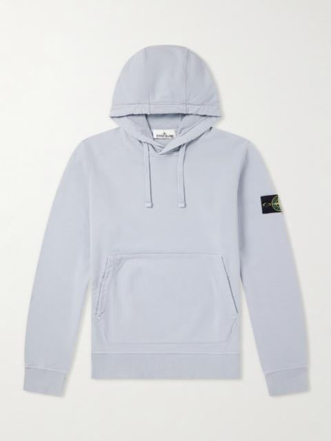 Stone Island Logo-Appliquéd Garment-Dyed Cotton-Fleece Hoodie