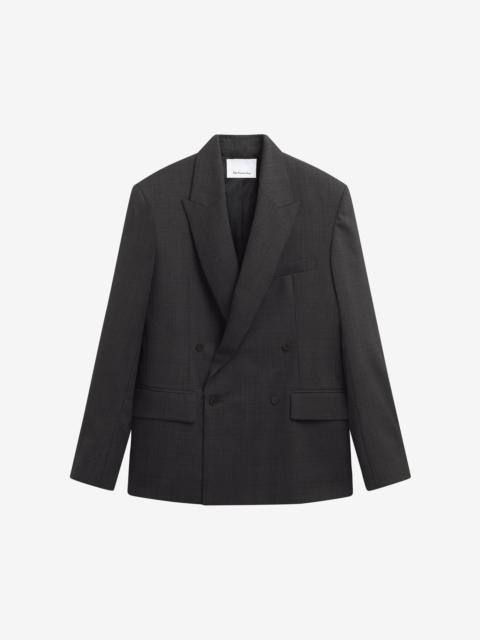 The Frankie Shop Newark Plaid Double Breasted Blazer - Dark Grey