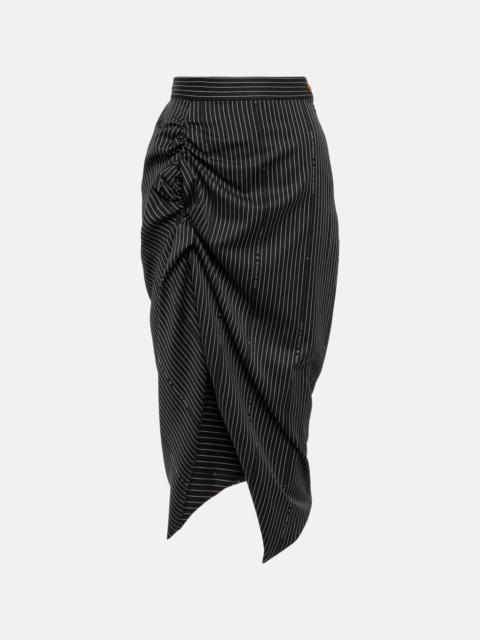 Pinstriped wool and cotton midi skirt