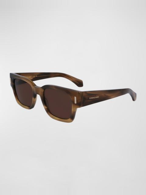FERRAGAMO Men's Rivets Acetate Rectangle Sunglasses, 52mm
