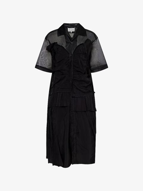 Maison Margiela Mesh-Panels Short-Sleeves Woven Midi Dress