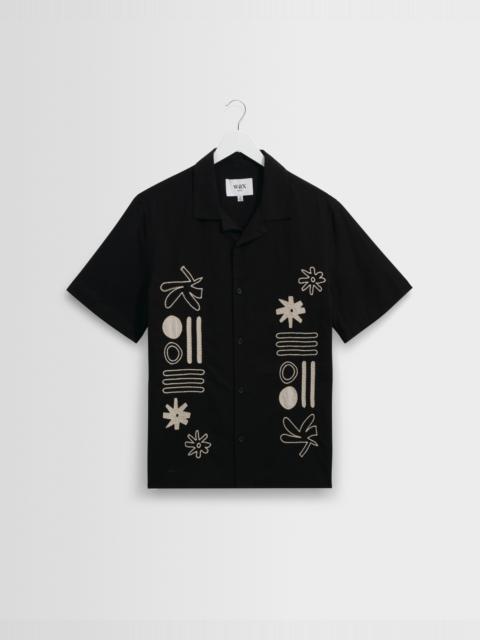 Wax London Didcot - Black And Ecru Abstract Applique Short-Sleeve Shirt
