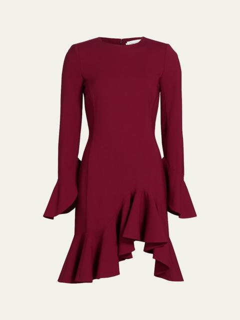 Oscar de la Renta Asymmetric Ruffle Long-Sleeve Mini Dress