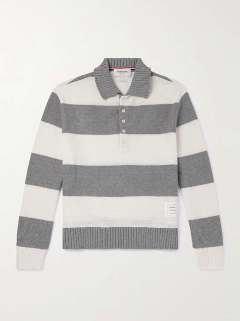 Thom Browne Logo-Appliquéd Striped Waffle-Knit Cotton Polo Shirt