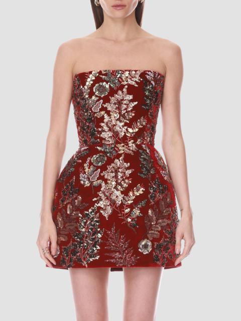 BRONX BANCO Women's Embellished Velvet Fit & Flare Strapless Mini Dress - Merlot Multi