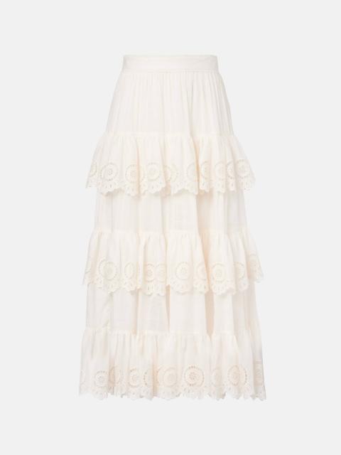 Zimmermann Lucky embroidered cotton midi skirt