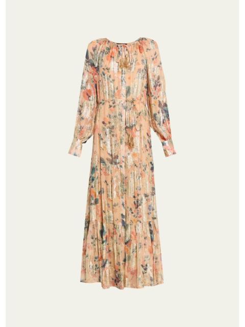 KOBI HALPERIN Xandra Tiered Metallic Floral-Print Maxi Dress