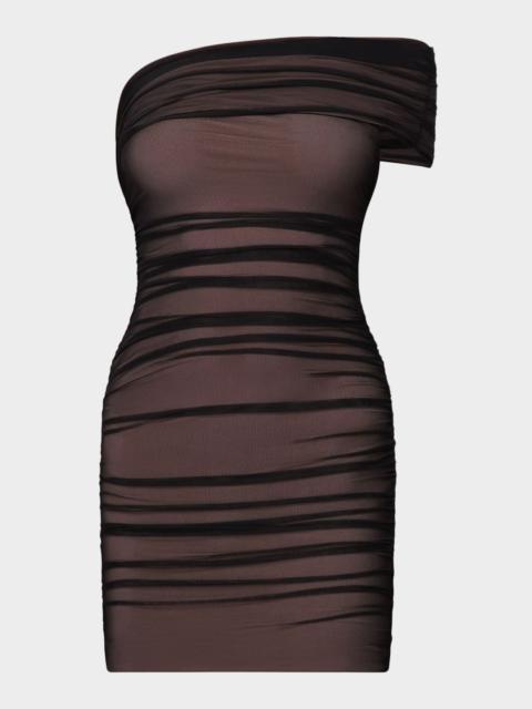 HERVE LEGER The Oralie Ruched Mesh Mini Dress